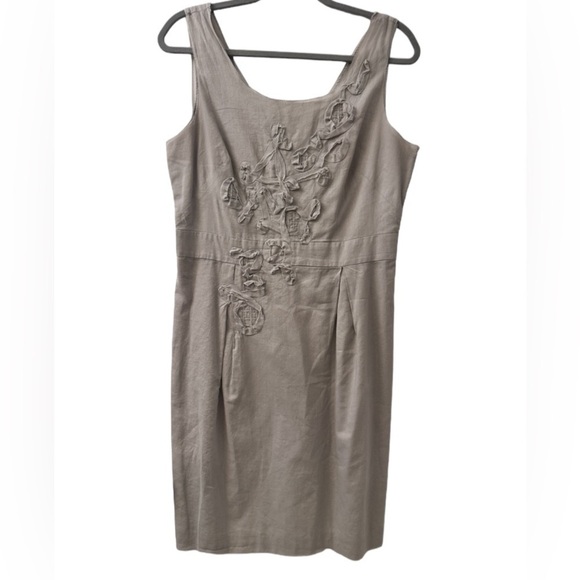 Ann Taylor LOFT Gray Cotton Sheath Dress Floral Applique With Beads Size 10 - Picture 1 of 15